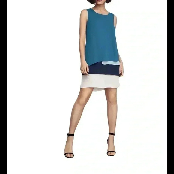 ❤️2/$30❤️[O2]BCBGMaxAzria Haley BluePink Color Block Layered Shirt Tank Dress - Picture 2 of 8